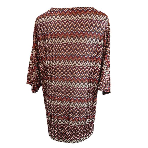 WORTHINGTON Chevron Zig Zag Top Blouse Large Brown Tones Neutral Artsy Career - Picture 9 of 10